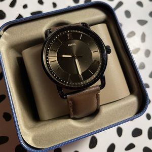 Men's Fossil Watch with Brown Leather Band